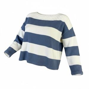 CALVIN KLEIN SPORT Cotton Sweater Boat Neck Blue White Striped Boxy Fit